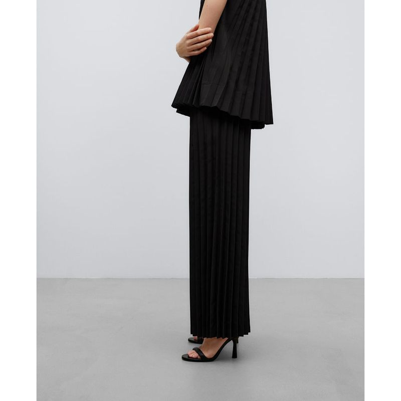 Pantalón palazzo plisado negro mujer